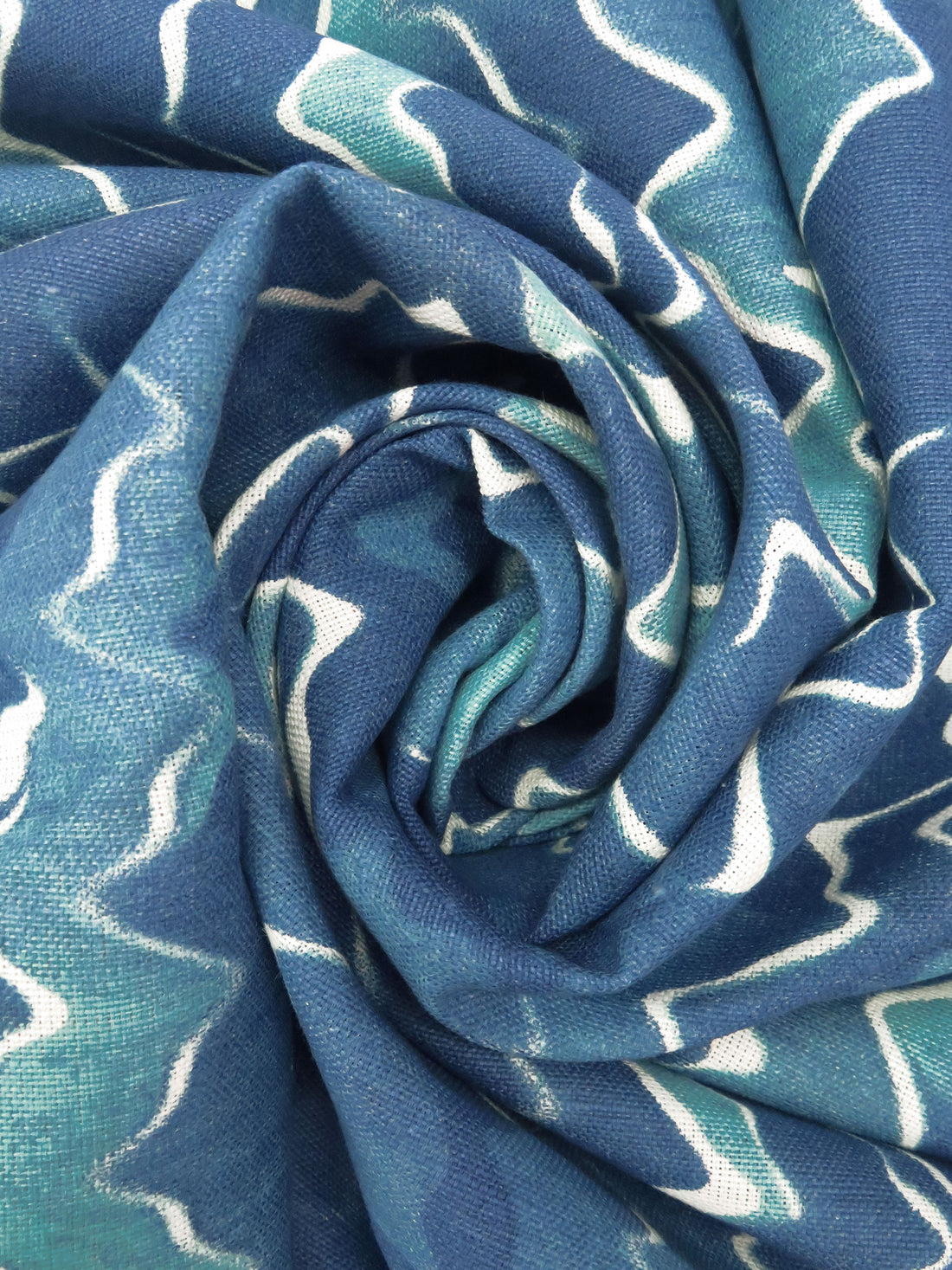 Queen Blue/Medium Turquoise/White 100% Linen Abstract Zigzag Print Canvas 54W