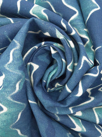 Queen Blue/Medium Turquoise/White 100% Linen Abstract Zigzag Print Canvas 54W