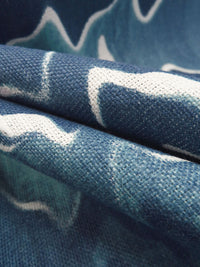 Queen Blue/Medium Turquoise/White 100% Linen Abstract Zigzag Print Canvas 54W