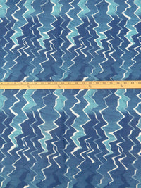 Queen Blue/Medium Turquoise/White 100% Linen Abstract Zigzag Print Canvas 54W