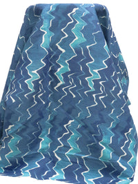 Queen Blue/Medium Turquoise/White 100% Linen Abstract Zigzag Print Canvas 54W