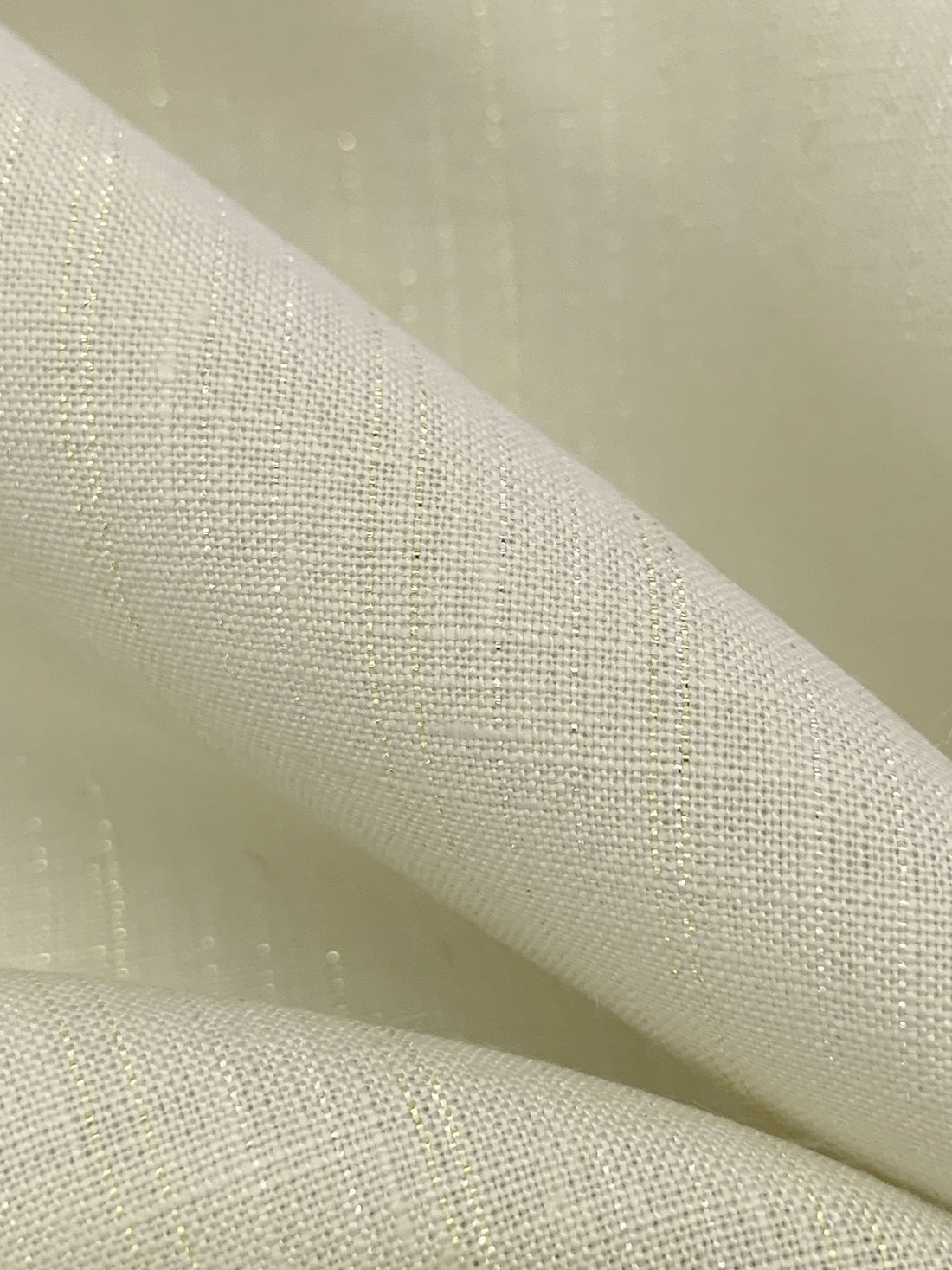 Parchment/Silver/Gold 100% Linen Vertical Metallic Stripe Midweight Woven 62W