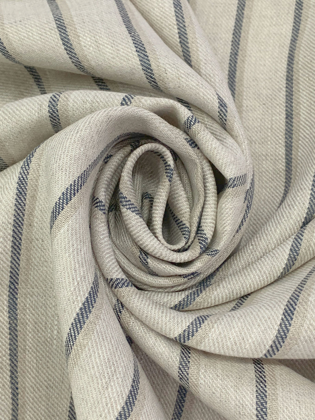 Off-White/Oat/Dark Slate 100% Linen Vertical Stripe Midweight Woven 58W