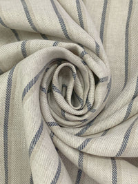 Off-White/Oat/Dark Slate 100% Linen Vertical Stripe Midweight Woven 58W
