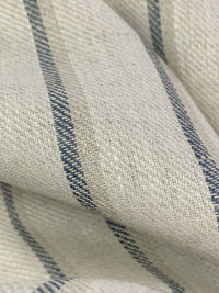 Off-White/Oat/Dark Slate 100% Linen Vertical Stripe Midweight Woven 58W