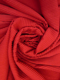 Fire Engine Red Polyester/Lycra Puckered Horizontal Stripe Weave Double Knit - NY Designer - 50W