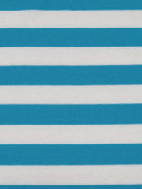 Bondi Blue/White Cotton/Lycra Horizontal Stripe Weave Interlock Knit 64W