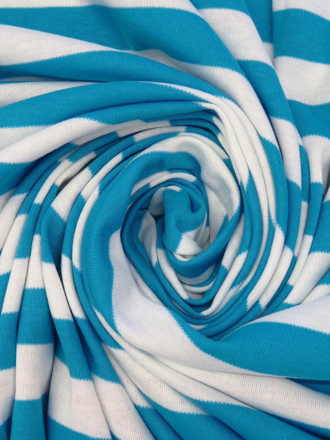 Bondi Blue/White Cotton/Lycra Horizontal Stripe Weave Interlock Knit 64W