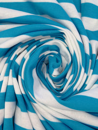 Bondi Blue/White Cotton/Lycra Horizontal Stripe Weave Interlock Knit 64W