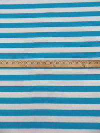 Bondi Blue/White Cotton/Lycra Horizontal Stripe Weave Interlock Knit 64W