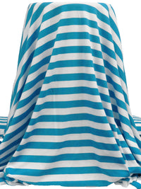 Bondi Blue/White Cotton/Lycra Horizontal Stripe Weave Interlock Knit 64W