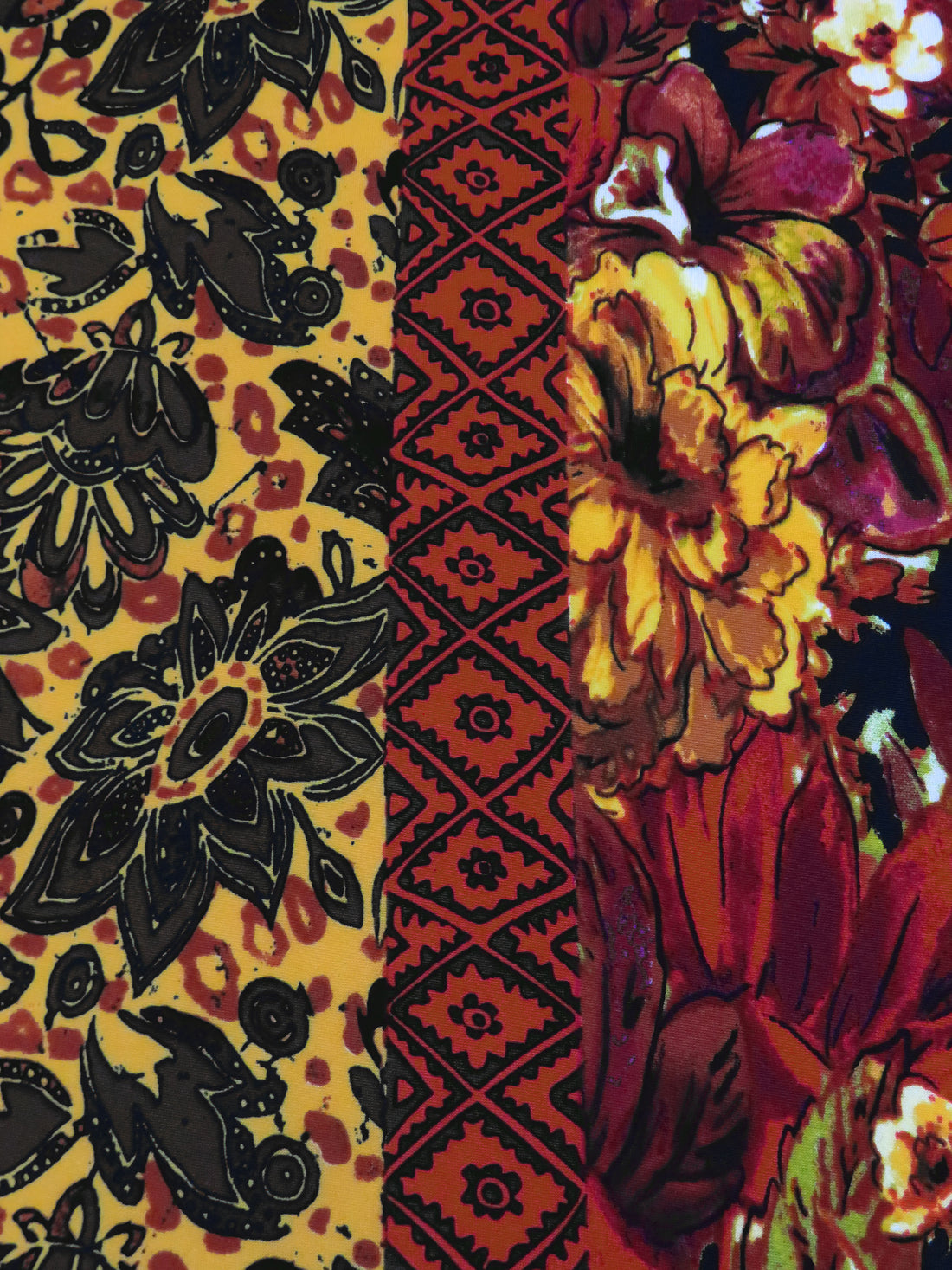 Goldenrod/Rust/Black/Multi Polyester/Lycra Double Border Floral Print DTY Knit 56W