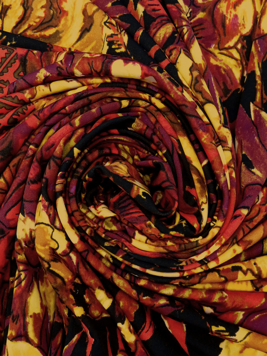 Goldenrod/Rust/Black/Multi Polyester/Lycra Double Border Floral Print DTY Knit 56W