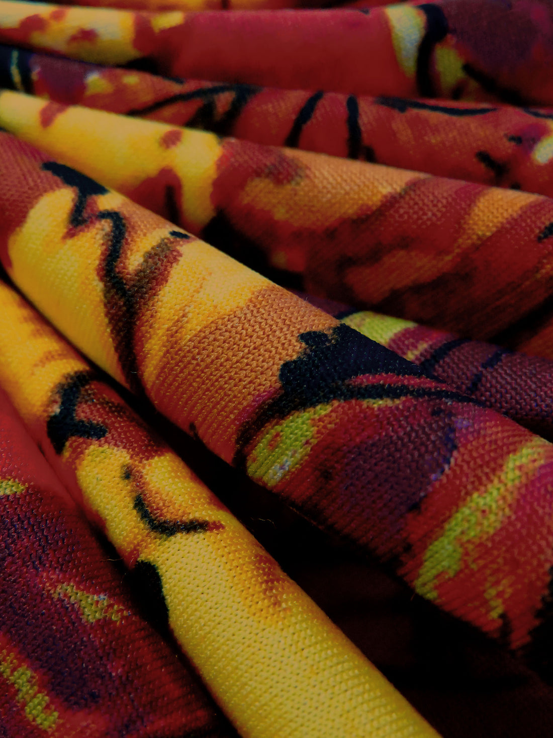 Goldenrod/Rust/Black/Multi Polyester/Lycra Double Border Floral Print DTY Knit 56W