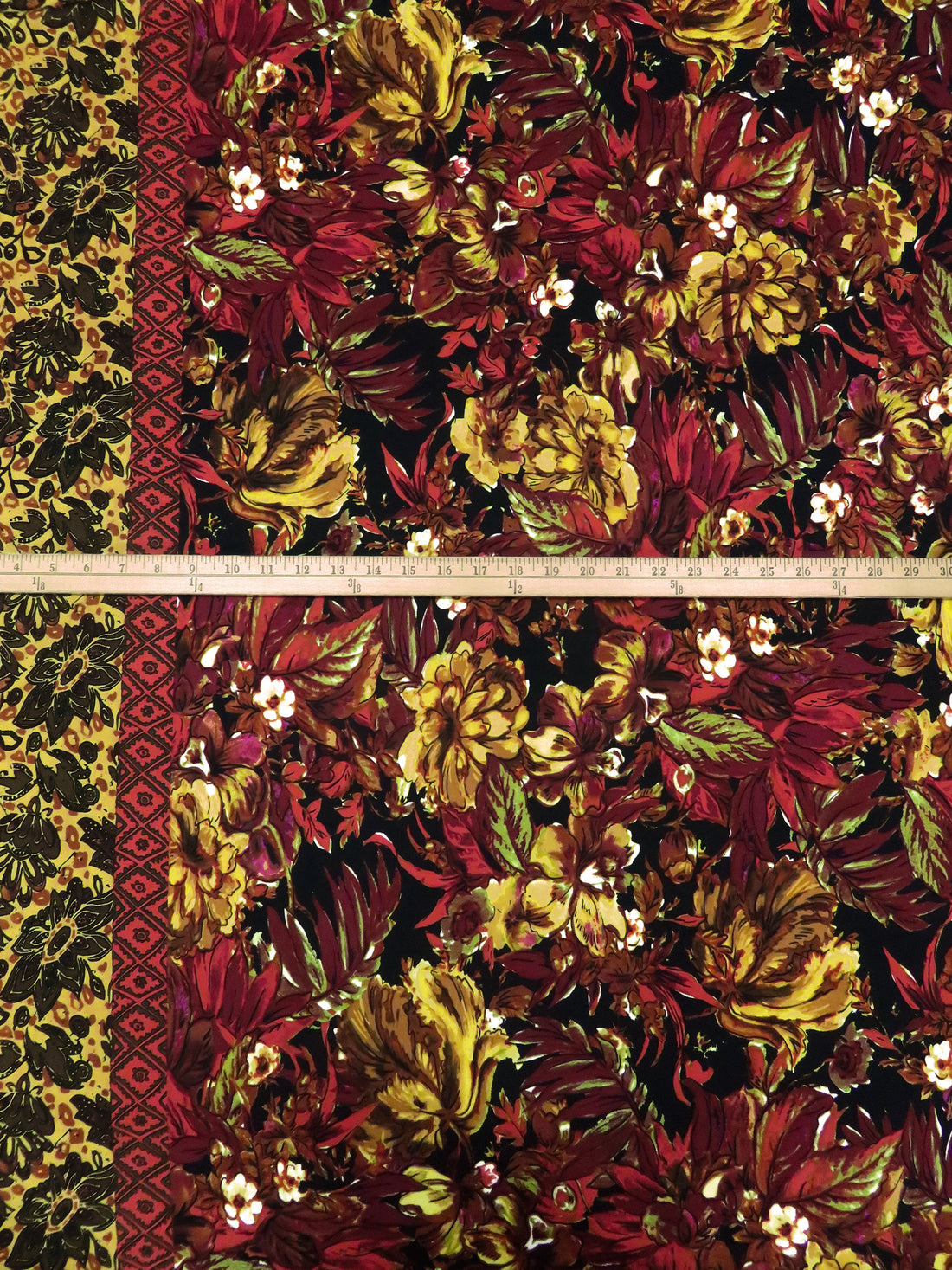 Goldenrod/Rust/Black/Multi Polyester/Lycra Double Border Floral Print DTY Knit 56W