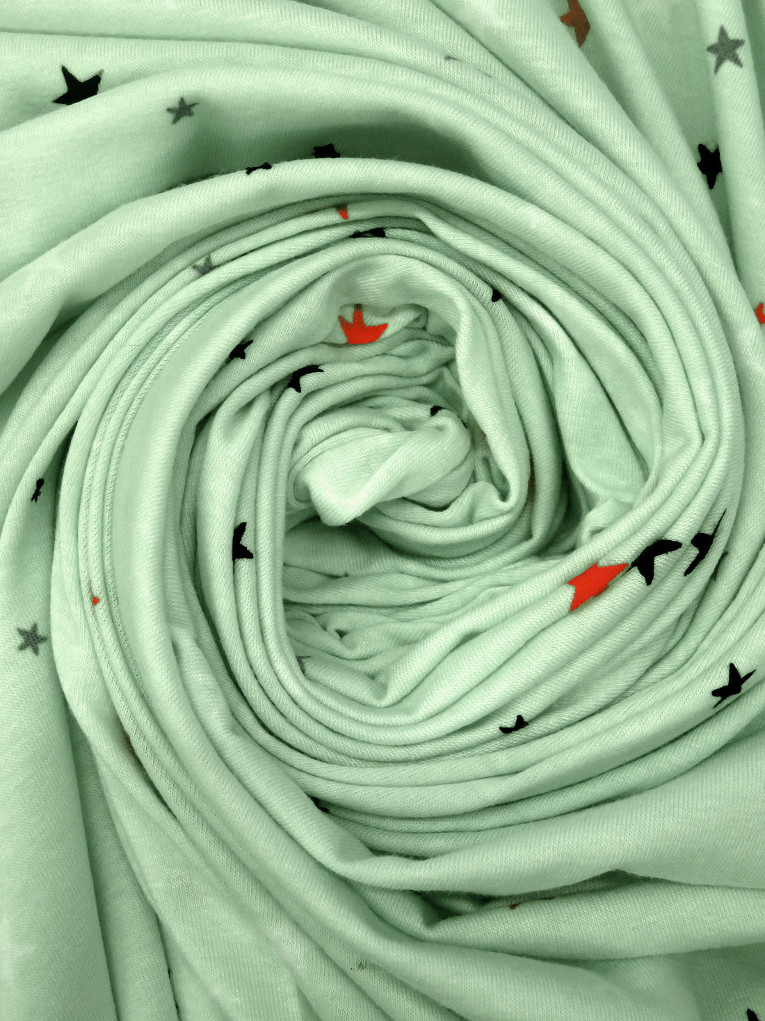 Celadon/Scarlet/Black/Multi Rayon/Lycra Stars Print Jersey Knit 60W