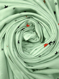 Celadon/Scarlet/Black/Multi Rayon/Lycra Stars Print Jersey Knit 60W