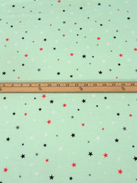Celadon/Scarlet/Black/Multi Rayon/Lycra Stars Print Jersey Knit 60W