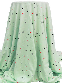 Celadon/Scarlet/Black/Multi Rayon/Lycra Stars Print Jersey Knit 60W