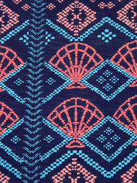 Navy Blue Bellflower/Blue Raspberry/Pale Salmon/Pastel Red Rayon/Lycra Pixelated Shell Design Print Jersey Knit - Tori Richard - 58W