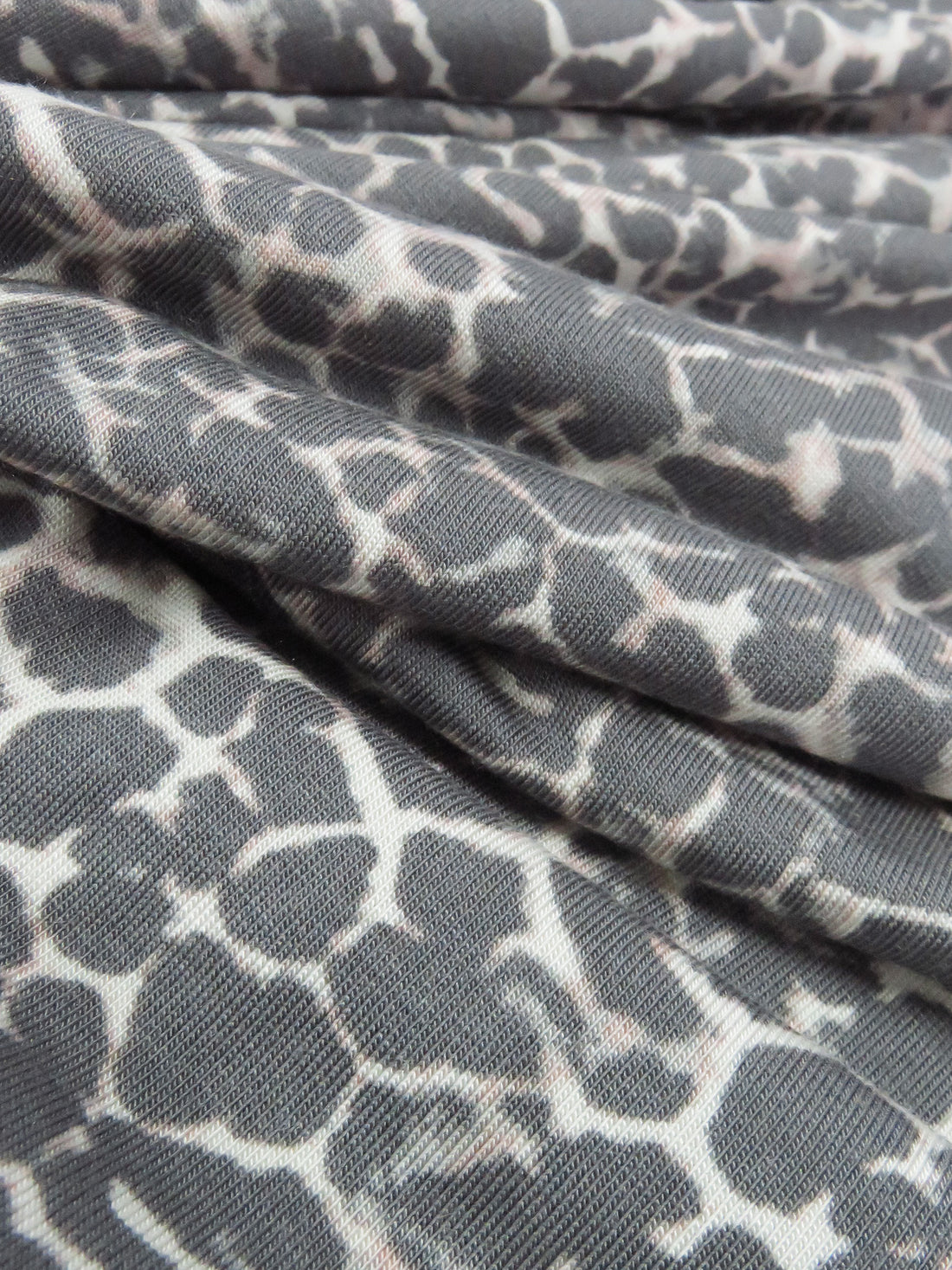 Lava Gray/Pale Dusty Beige/Muted Ballet Pink Rayon/Lycra Abstract Animal Print Jersey Knit 60W