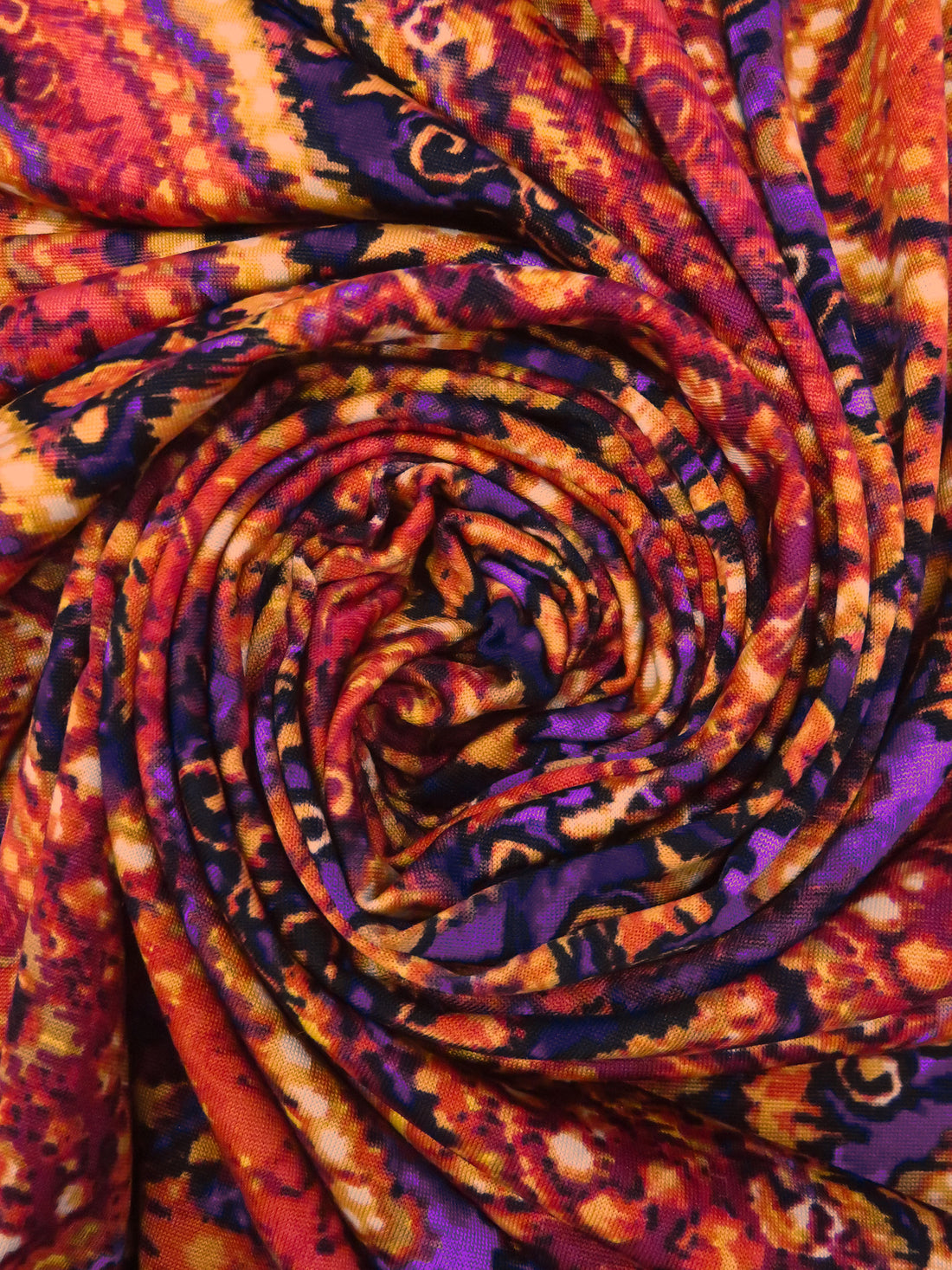 Tangerine/Royal Purple/Maroon/Multi Polyester/Lycra Double Border Vertical Ornate Chevron Print DTY Knit 58W