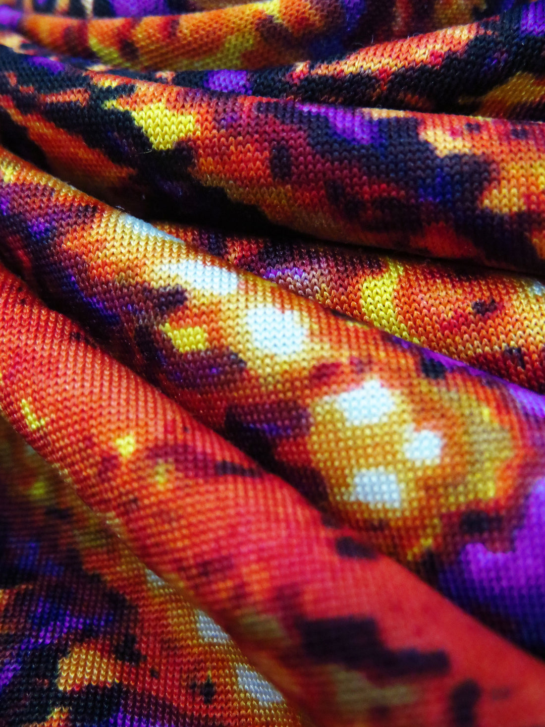 Tangerine/Royal Purple/Maroon/Multi Polyester/Lycra Double Border Vertical Ornate Chevron Print DTY Knit 58W