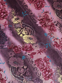 Lilac/Dark Vanilla/Mulberry/Multi Polyester/Lycra Ornate Diagonal Floral Stripe Print Stretch Velvet Knit 54W