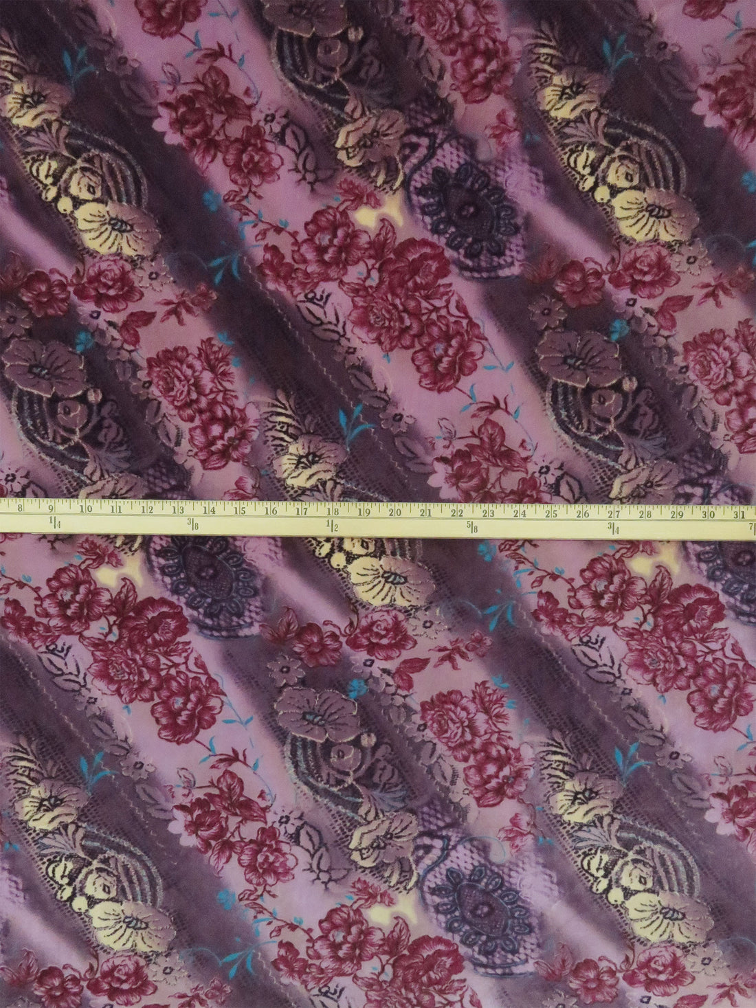 Lilac/Dark Vanilla/Mulberry/Multi Polyester/Lycra Ornate Diagonal Floral Stripe Print Stretch Velvet Knit 54W