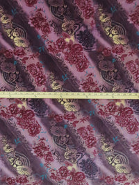 Lilac/Dark Vanilla/Mulberry/Multi Polyester/Lycra Ornate Diagonal Floral Stripe Print Stretch Velvet Knit 54W