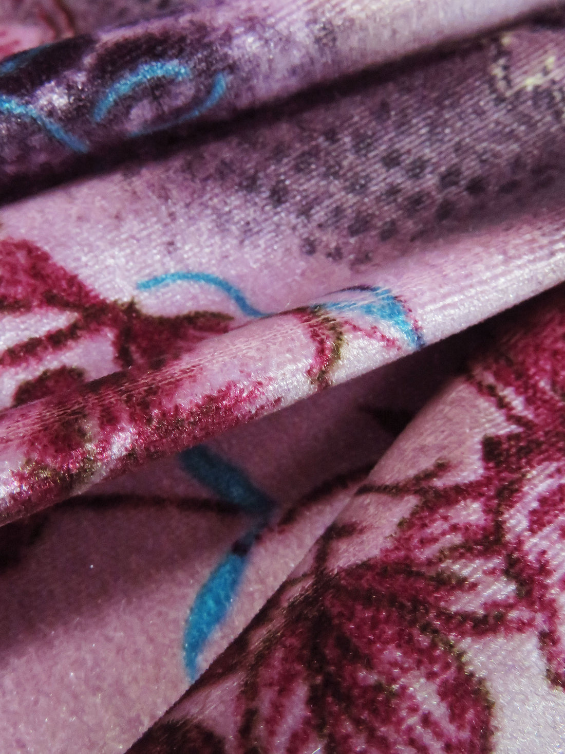 Lilac/Dark Vanilla/Mulberry/Multi Polyester/Lycra Ornate Diagonal Floral Stripe Print Stretch Velvet Knit 54W