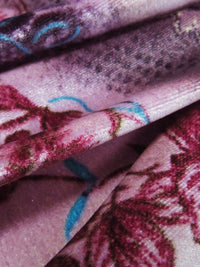 Lilac/Dark Vanilla/Mulberry/Multi Polyester/Lycra Ornate Diagonal Floral Stripe Print Stretch Velvet Knit 54W