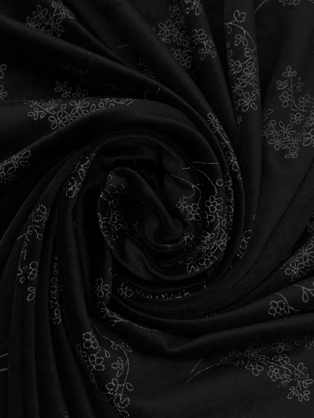 Black/Gray Polyester/Lycra Floral Stretch Velvet Knit 58W