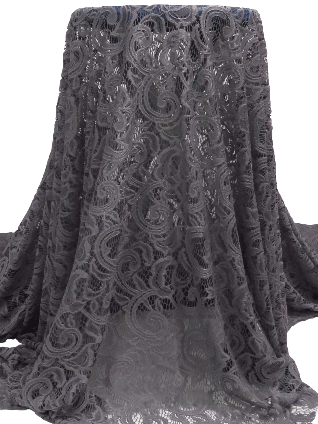 Dusty Cool Gray 100% Polyester Leaf Swirl Weave Lace 54W