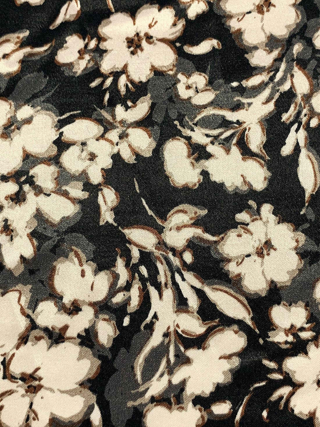 Black/Off-White/Dark Gray Polyester/Lycra Floral Print Stretch Charmeuse 56W