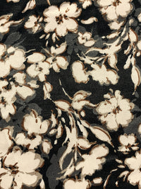 Black/Off-White/Dark Gray Polyester/Lycra Floral Print Stretch Charmeuse 56W