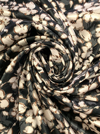 Black/Off-White/Dark Gray Polyester/Lycra Floral Print Stretch Charmeuse 56W
