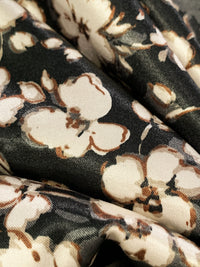 Black/Off-White/Dark Gray Polyester/Lycra Floral Print Stretch Charmeuse 56W