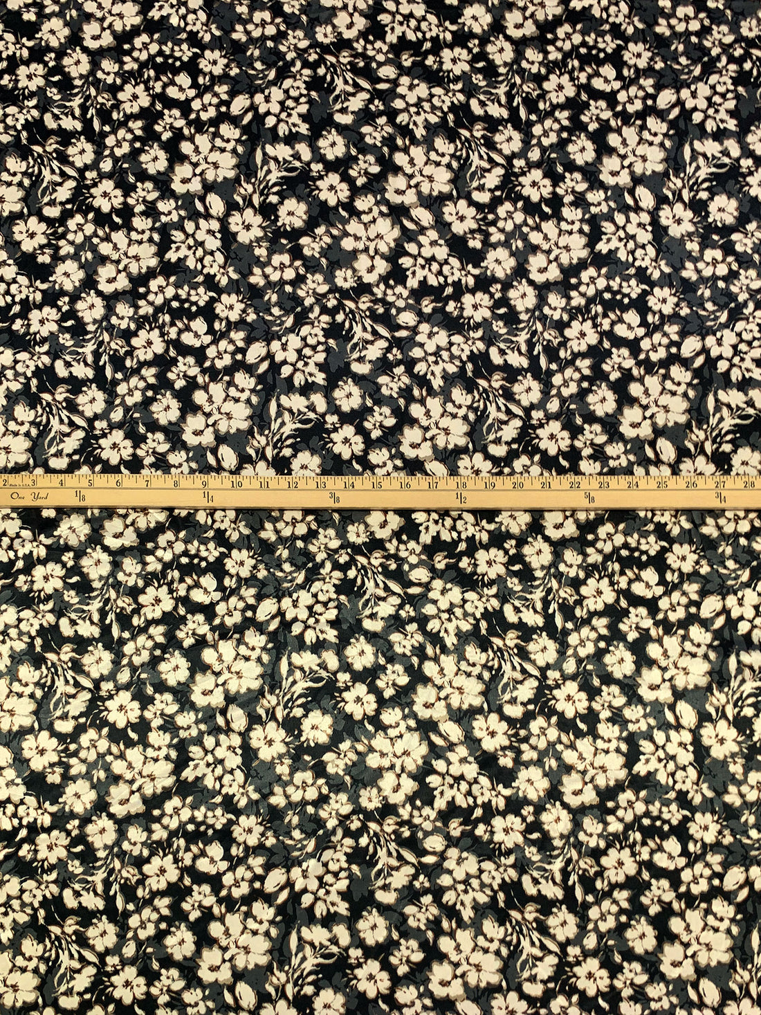 Black/Off-White/Dark Gray Polyester/Lycra Floral Print Stretch Charmeuse 56W