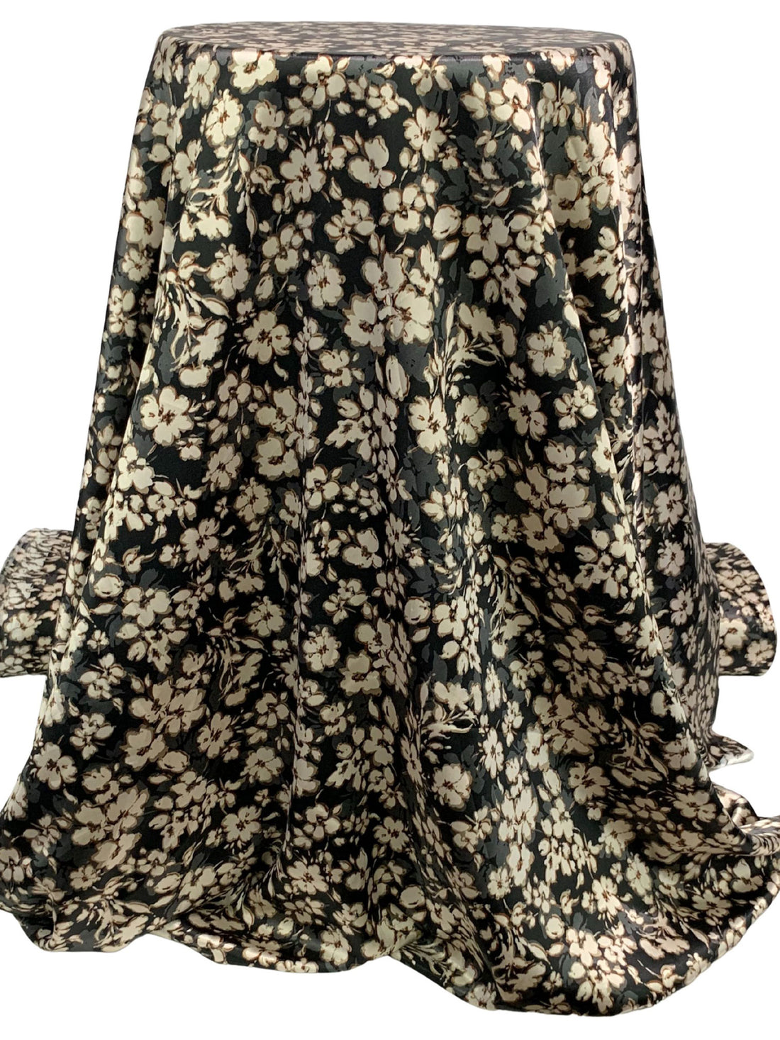 Black/Off-White/Dark Gray Polyester/Lycra Floral Print Stretch Charmeuse 56W