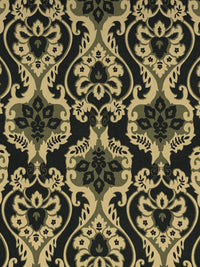 Dark Olive Green/Tan/Black Polyester/Lycra Damask Print DTY Knit 58W