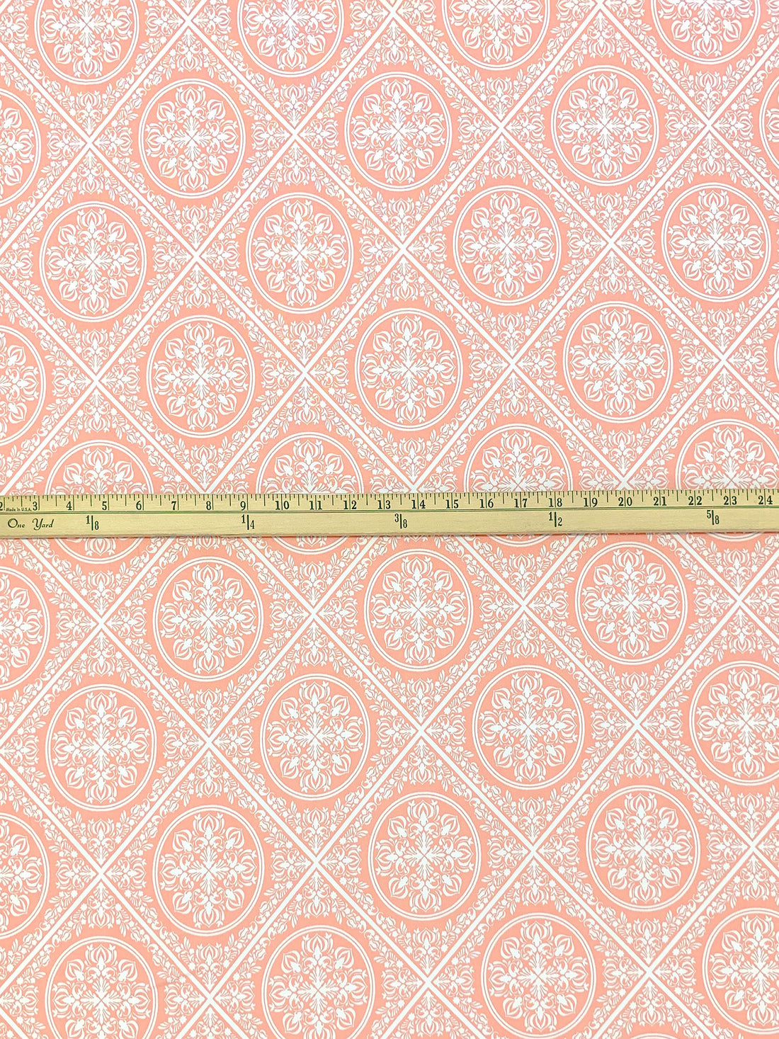 Apricot/White Polyester/Lycra Ornate Medallion Lattice Print DTY Knit 58W