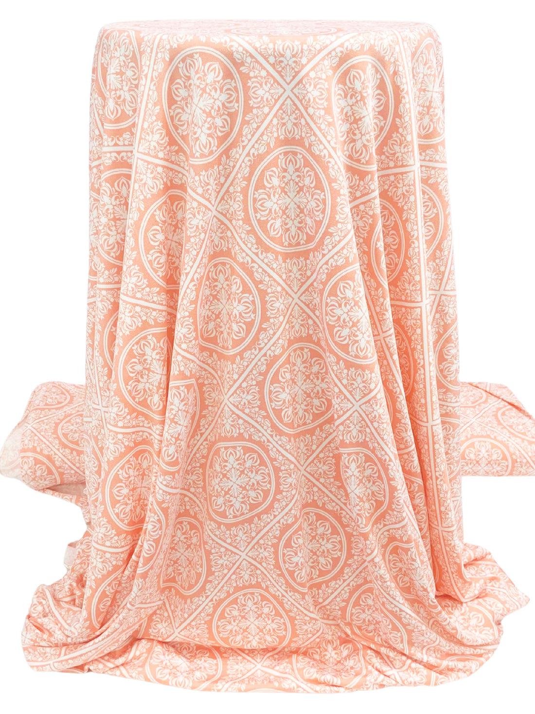 Apricot/White Polyester/Lycra Ornate Medallion Lattice Print DTY Knit 58W