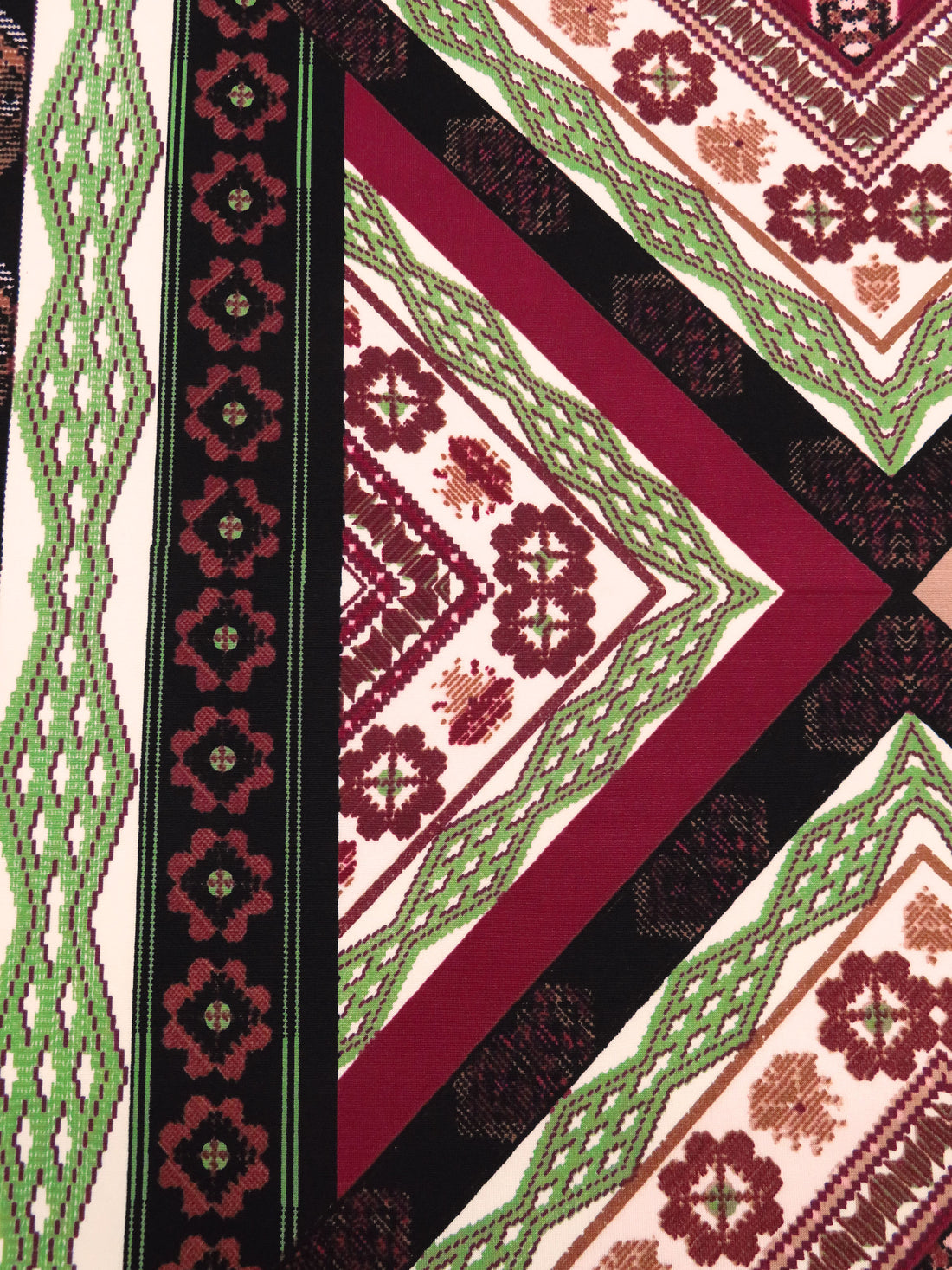Almond/Burgundy/Bud Green/Multi Polyester/Lycra Double Border Ornate Framework Print DTY Knit 58W