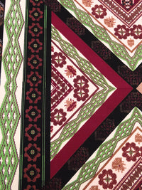 Almond/Burgundy/Bud Green/Multi Polyester/Lycra Double Border Ornate Framework Print DTY Knit 58W