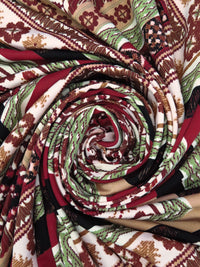 Almond/Burgundy/Bud Green/Multi Polyester/Lycra Double Border Ornate Framework Print DTY Knit 58W