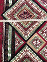 Almond/Burgundy/Bud Green/Multi Polyester/Lycra Double Border Ornate Framework Print DTY Knit 58W