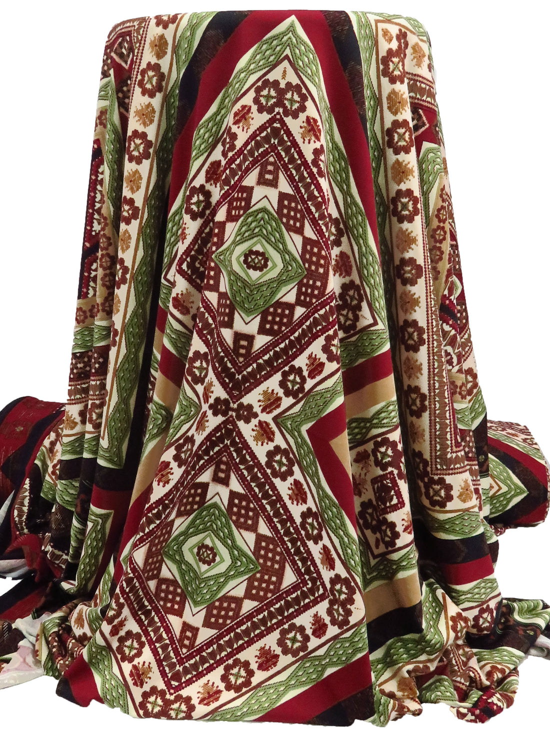 Almond/Burgundy/Bud Green/Multi Polyester/Lycra Double Border Ornate Framework Print DTY Knit 58W