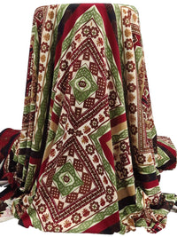 Almond/Burgundy/Bud Green/Multi Polyester/Lycra Double Border Ornate Framework Print DTY Knit 58W