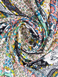 Lemon/White/Turquoise/Multi Polyester/Lycra Double Border Stylized Patchwork Print DTY Knit 56W